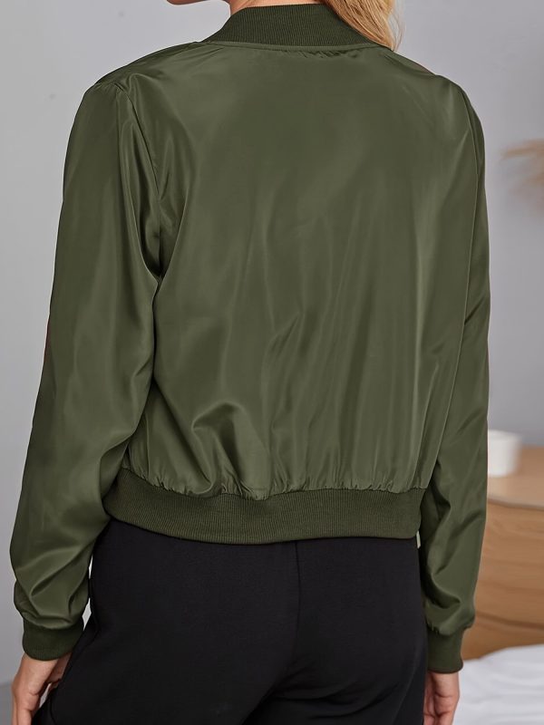 women's lightweight bomber jacket olive green zip up crop outerwear, structured fit non see through fabric for everyday & formal events, machine washable springu002ffall jacket
