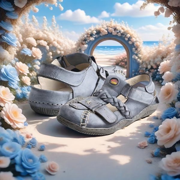 tma eyes women's summer french retro braided strap sandals with decorative cut outs adjustable hook and loop closure, breathable second layer cover & tpr sole, closed toe flat sandals for casual beachwear, fashionable footwear, durable comfort footwear