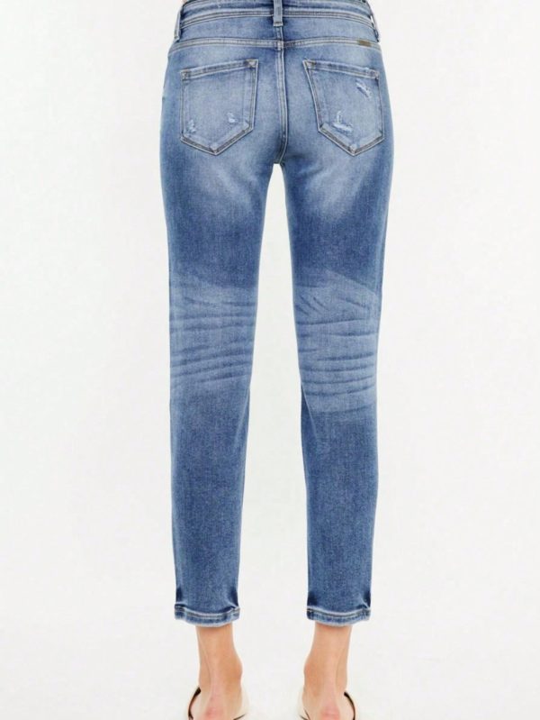 women's casual jeans vintage trendy high waisted distressed mom skinny denim pants medium wash ripped knee and faded details perfect for all seasons everyday wear