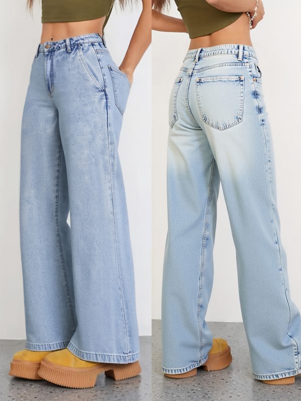 elegant retro washed blue jeans for ladies wide leg non see through trousers, suitable for both daily and formal wear throughout the four seasons high quality fabric that is durable and long lasting, classic design, fashionable and versatile