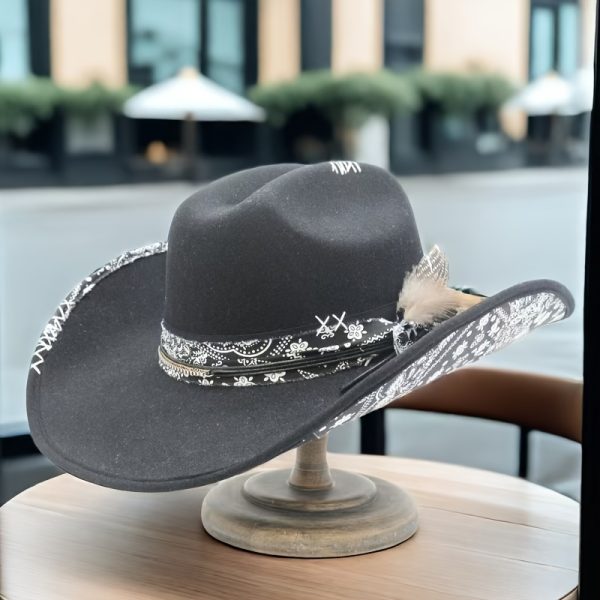 1pc oiernfe women's polyester cowboy hat with artificial feather, hand seam printed fabric, multi layer fashion chain, lightweight, non stretch, thanksgiving occasion, retro style