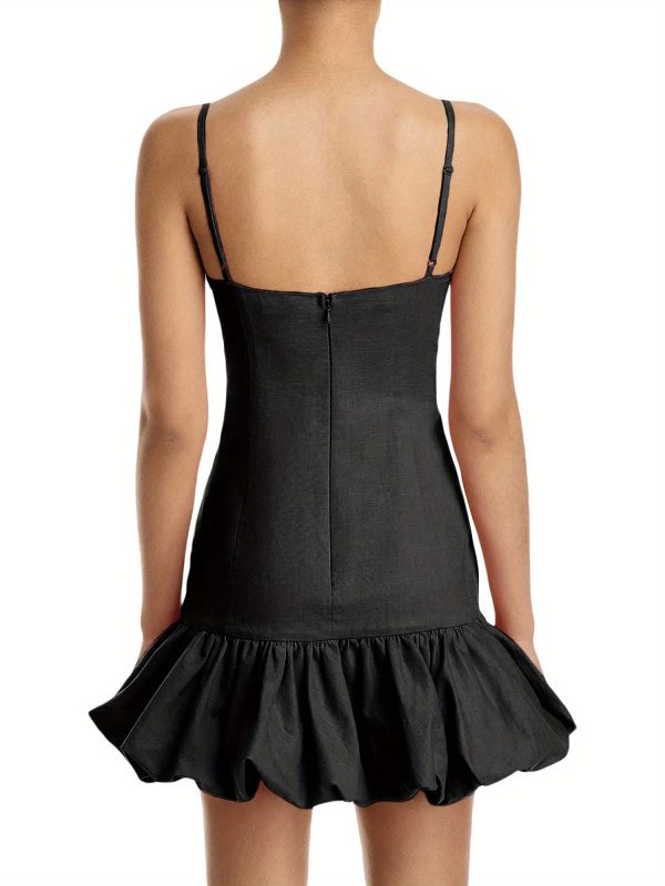 women mini dress solid color spaghetti strap sleeveless dress summer fashion bubble hem casual cami dress