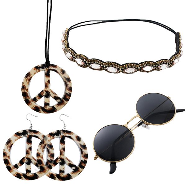 4pcs leopard peace talisman sets earrings necklace headgear glasses set masquerade rave party decorations