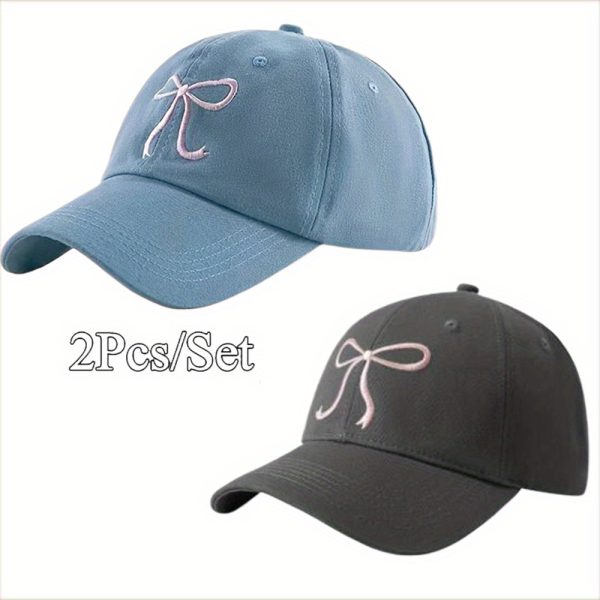2pcsu002f set funky baseball cap lightweight polyester adjustable baseball cap cute bowknot dad hat with soft top available in black, grey, apricot, and pink for casual wear
