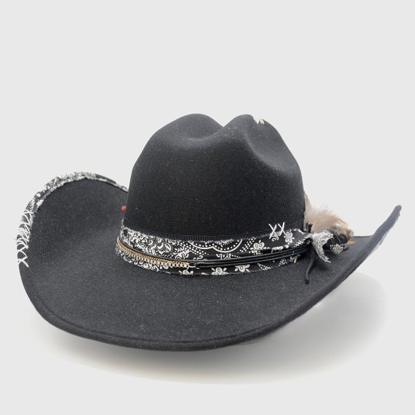 1pc oiernfe women's polyester cowboy hat with artificial feather, hand seam printed fabric, multi layer fashion chain, lightweight, non stretch, thanksgiving occasion, retro style