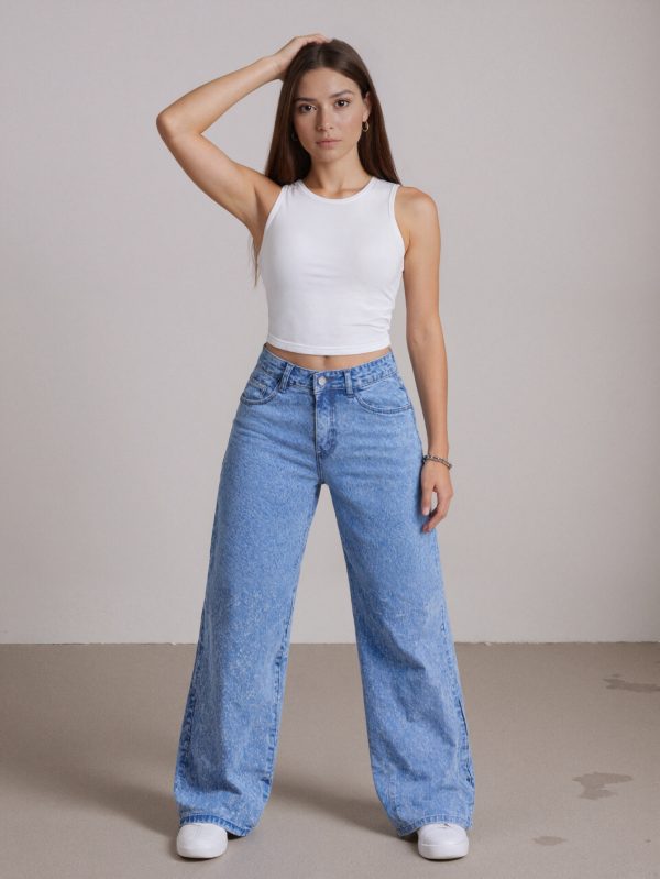 women's high waist wide leg embroidered jeans elastic, fashionable, elegant retro denim, perfect for casual wearing, commuting, and all seasons