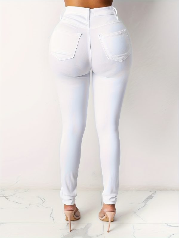 women's high waisted high elasticity washed and distressed denim pants comfortable, casual, and fitted pencil pants.