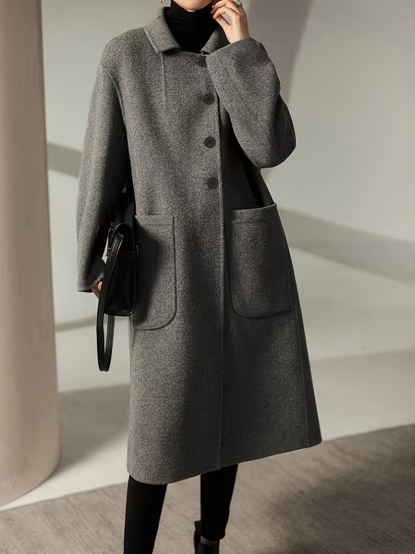 women's elegant coat, long sleeve, solid color, regular fit, h shape, autumnu002fwinter fashion, no belt, with pockets, polyester fabric, special collection
