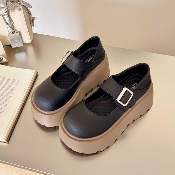 women's platform mary janes slip on platform shoes with cushioned puu002frubber sole, navy blue casual everyday & formal events footwear easy clean shoes for women, ladies dress shoes, classic strap design, breathable fabric upper