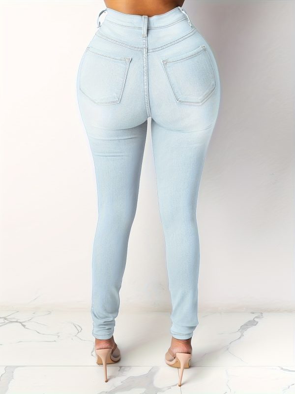 women's high waisted high elasticity washed and distressed denim pants comfortable, casual, and fitted pencil pants.