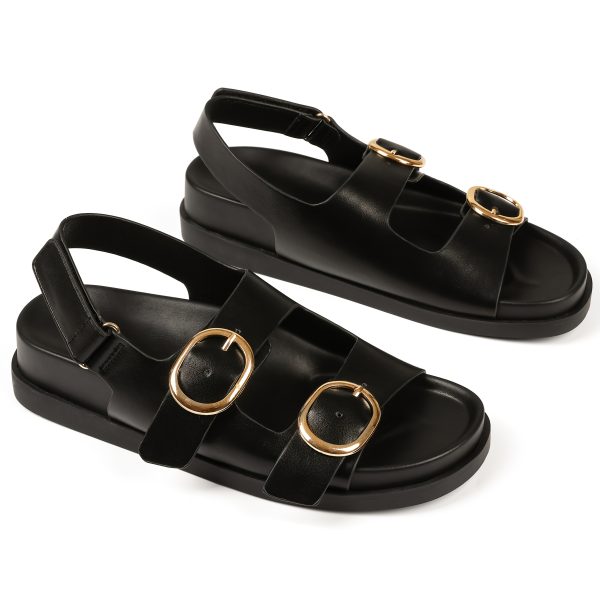 women's flat sandals comfortable casual summer beach vacation double buckle wide band sandals for women dress holiday leisure outdoor shoes
