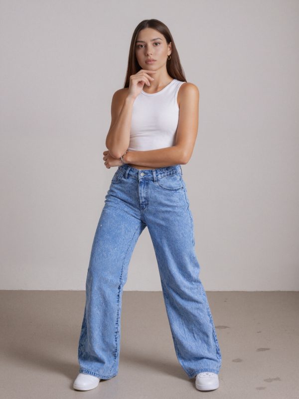 women's high waist wide leg embroidered jeans elastic, fashionable, elegant retro denim, perfect for casual wearing, commuting, and all seasons