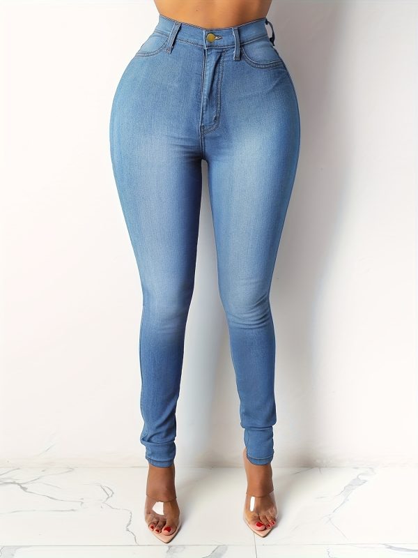 women's high waisted high elasticity washed and distressed denim pants comfortable, casual, and fitted pencil pants.