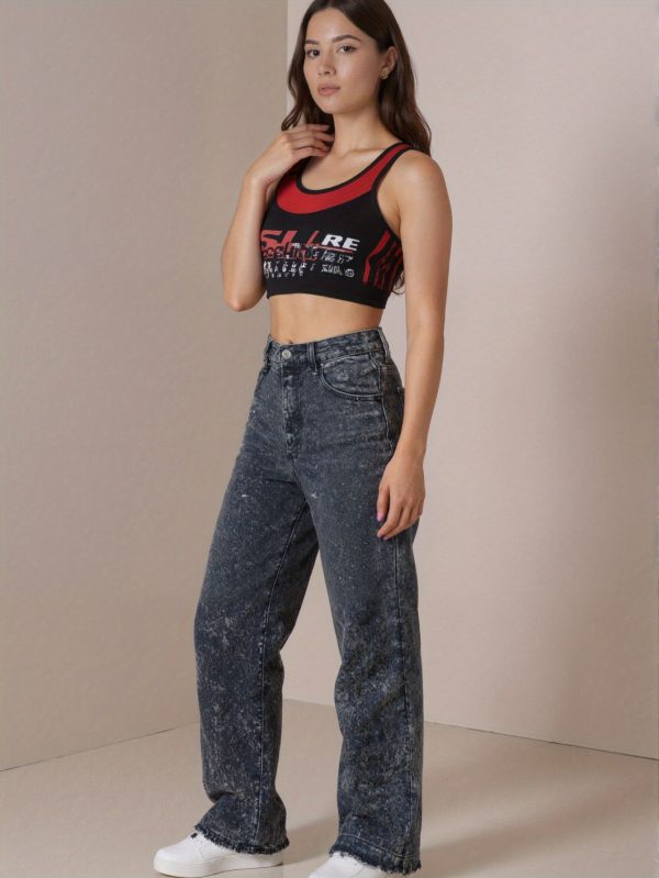 women's high waist wide leg embroidered jeans elastic, fashionable, elegant retro denim, perfect for casual wearing, commuting, and all seasons