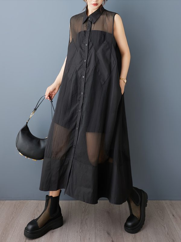 elegant organza vest dress lightweight elegant sleeveless organza vest dress | diamond pattern & mesh detail, black & white design | perfect for summer casual wear for women