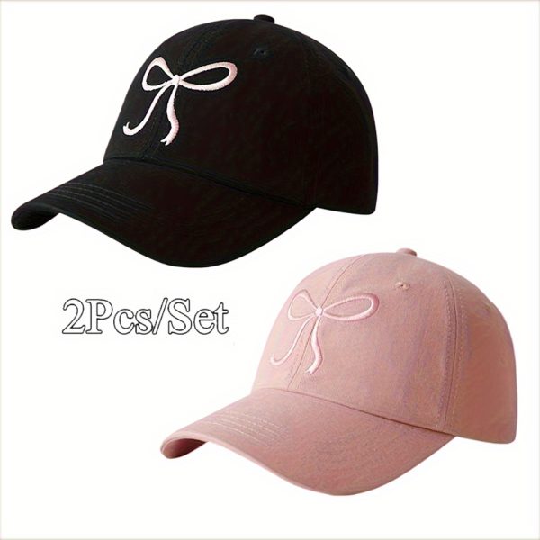 2pcsu002f set funky baseball cap lightweight polyester adjustable baseball cap cute bowknot dad hat with soft top available in black, grey, apricot, and pink for casual wear