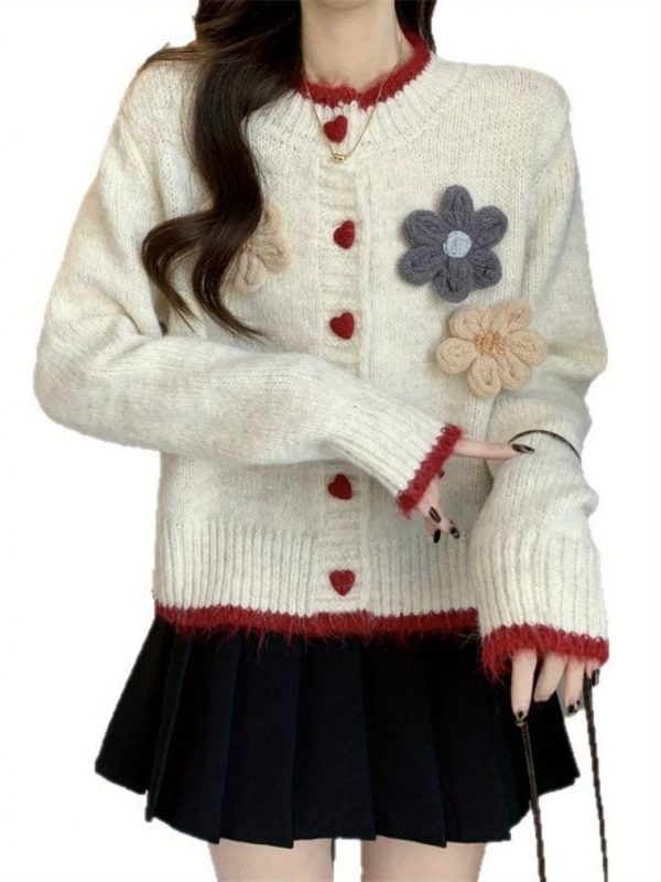 scacto women's elegant v neck cardigan soft gray sweater with floral embellishments, long sleeve, button up front, perfect for autumnu002fwinter, casual & formal wear, sweater cardigan
