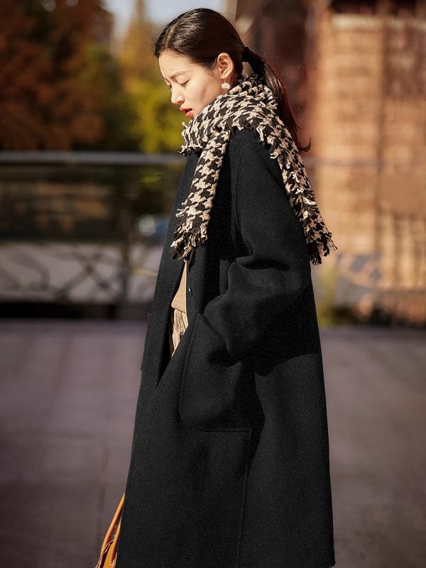 women's elegant coat, long sleeve, solid color, regular fit, h shape, autumnu002fwinter fashion, no belt, with pockets, polyester fabric, special collection