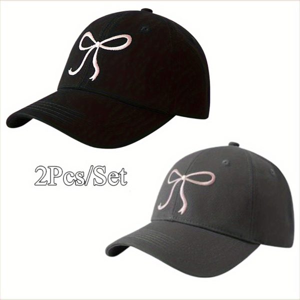 2pcsu002f set funky baseball cap lightweight polyester adjustable baseball cap cute bowknot dad hat with soft top available in black, grey, apricot, and pink for casual wear