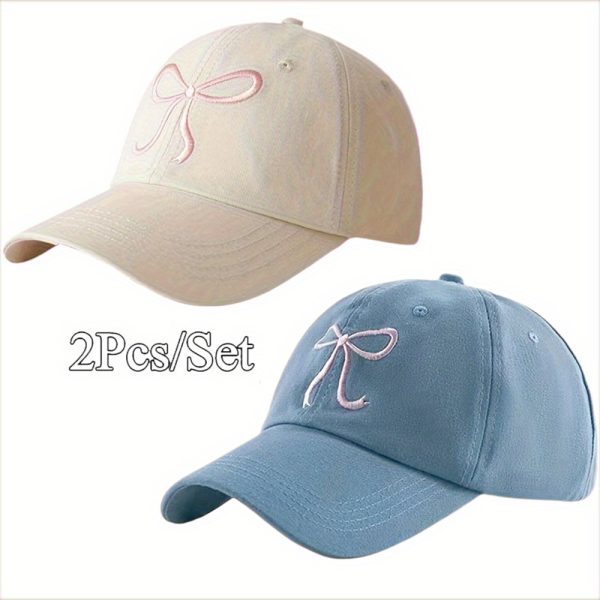 2pcsu002f set funky baseball cap lightweight polyester adjustable baseball cap cute bowknot dad hat with soft top available in black, grey, apricot, and pink for casual wear