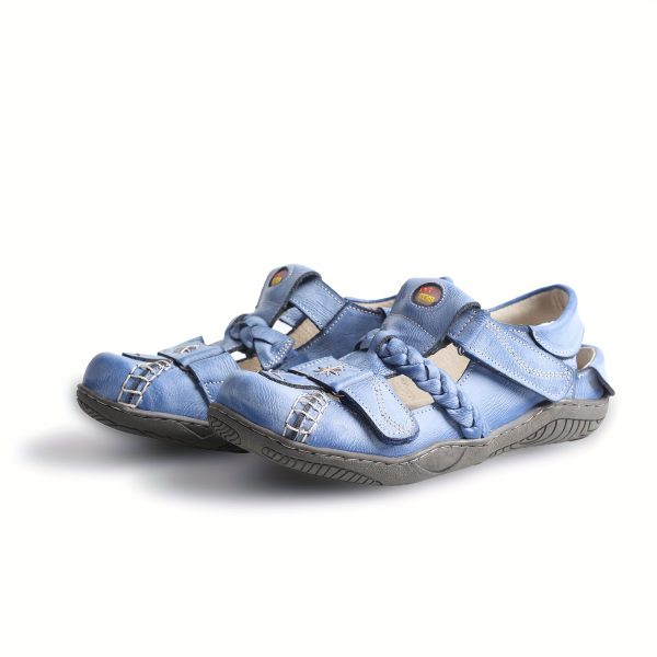 tma eyes women's summer french retro braided strap sandals with decorative cut outs adjustable hook and loop closure, breathable second layer cover & tpr sole, closed toe flat sandals for casual beachwear, fashionable footwear, durable comfort footwear