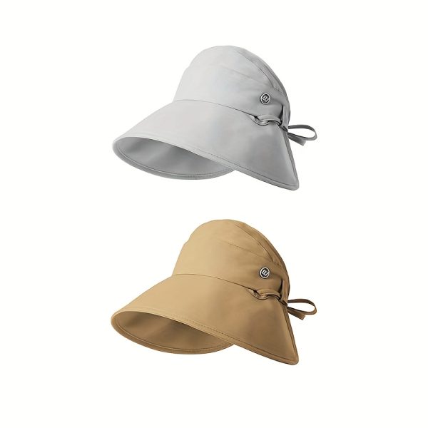 2pcs sets women's sun hats, wide brim semi open crown, breathable summer outdoor cap, adjustable strap, foldable, for horse racing events & casual outings, durable headwear, sun hats for women, quick dry fabric hat, elegant sun visor, sporty sun cap