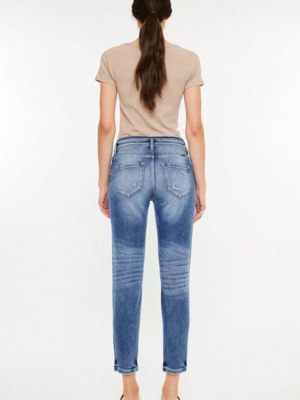 women's casual jeans vintage trendy high waisted distressed mom skinny denim pants medium wash ripped knee and faded details perfect for all seasons everyday wear