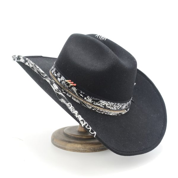 1pc oiernfe women's polyester cowboy hat with artificial feather, hand seam printed fabric, multi layer fashion chain, lightweight, non stretch, thanksgiving occasion, retro style