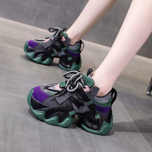 women's chunky platform sneakers lace up shoes with thick cushioned evau002frubber sole, beigeu002fblacku002f pinku002f all season korean fashion shoes for everyday & formal outfits lightweight women's footwear, secure laceup closure