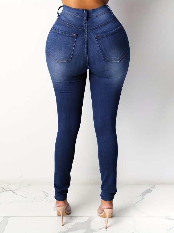 women's high waisted high elasticity washed and distressed denim pants comfortable, casual, and fitted pencil pants.
