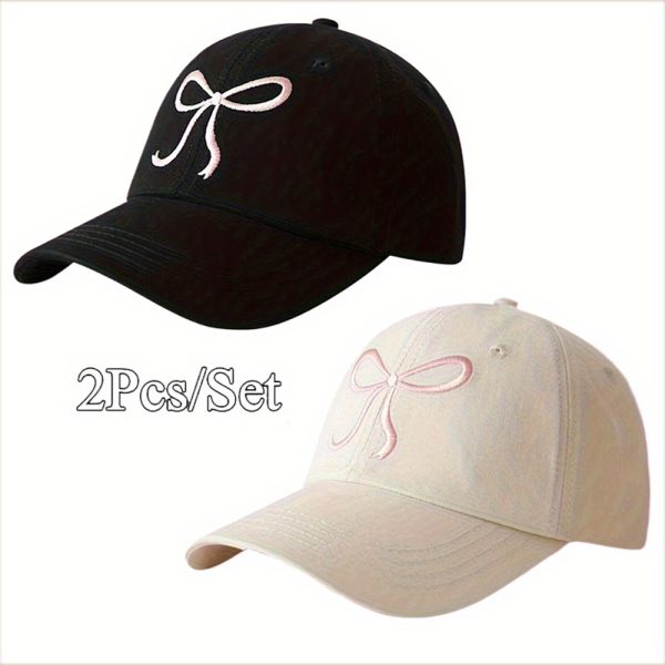 2pcsu002f set funky baseball cap lightweight polyester adjustable baseball cap cute bowknot dad hat with soft top available in black, grey, apricot, and pink for casual wear
