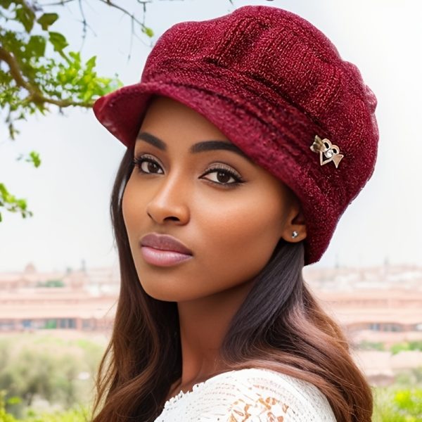 women's winter beret with brim thick polyester hat, elastic hat, breathable and warm, classic hand style, outdoor use, buy to give to your loved ones.