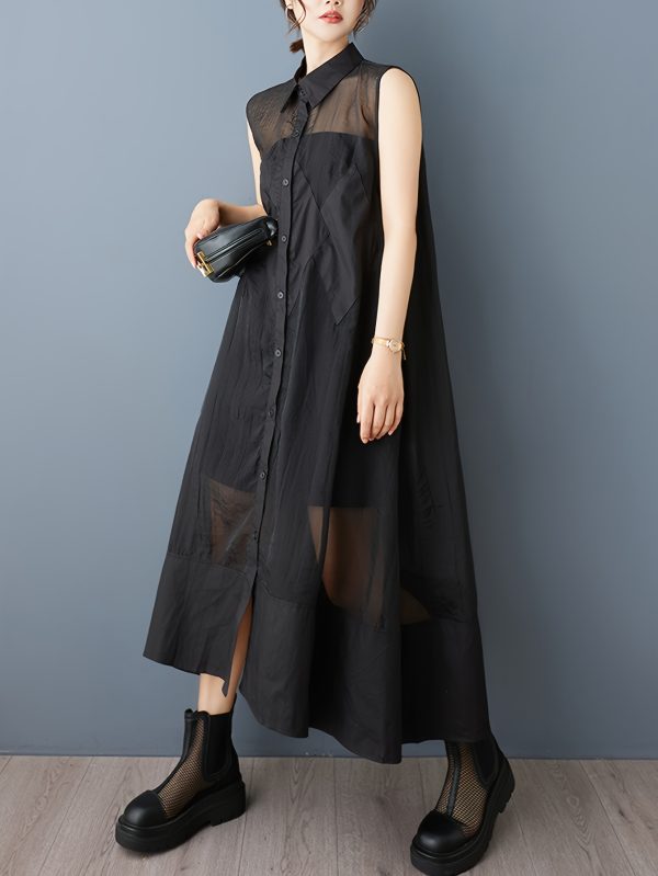 elegant organza vest dress lightweight elegant sleeveless organza vest dress | diamond pattern & mesh detail, black & white design | perfect for summer casual wear for women