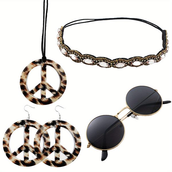 4pcs leopard peace talisman sets earrings necklace headgear glasses set masquerade rave party decorations