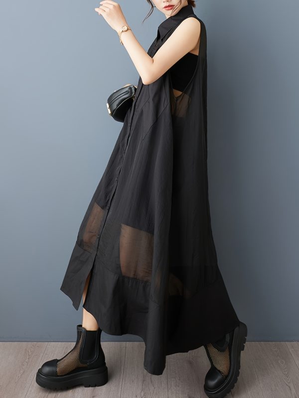 elegant organza vest dress lightweight elegant sleeveless organza vest dress | diamond pattern & mesh detail, black & white design | perfect for summer casual wear for women