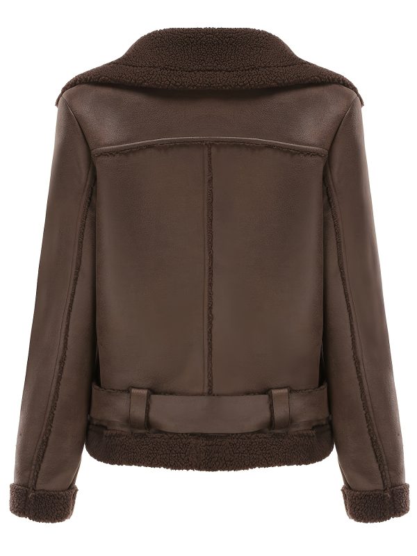 women's autumn winter warm suede jacket with belt & lapel collar casual long sleeve button front zipper closure, machine washable solid color regular fit for everyday casual wear