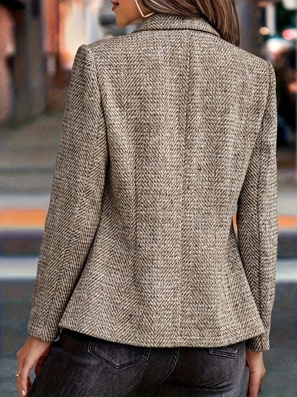 elegant women's double breasted suit jacket business casual, stand collar, long sleeve, solid color, regular fit with belt, perfect for office, formal occasions, and everyday wear, office wear jacket | classic long sleeve | structured design