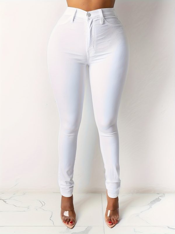 women's high waisted high elasticity washed and distressed denim pants comfortable, casual, and fitted pencil pants.