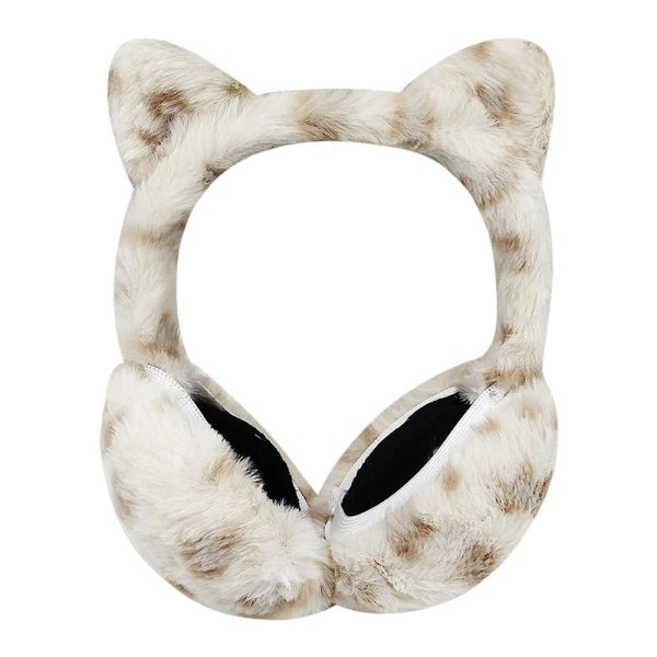 1pc cute animal earmuffs for women, faux fur cat ear muffs foldable winter warm plush ear covers ear warmers headband outdoor windproof cold weather headwear for ski cycling camping running
