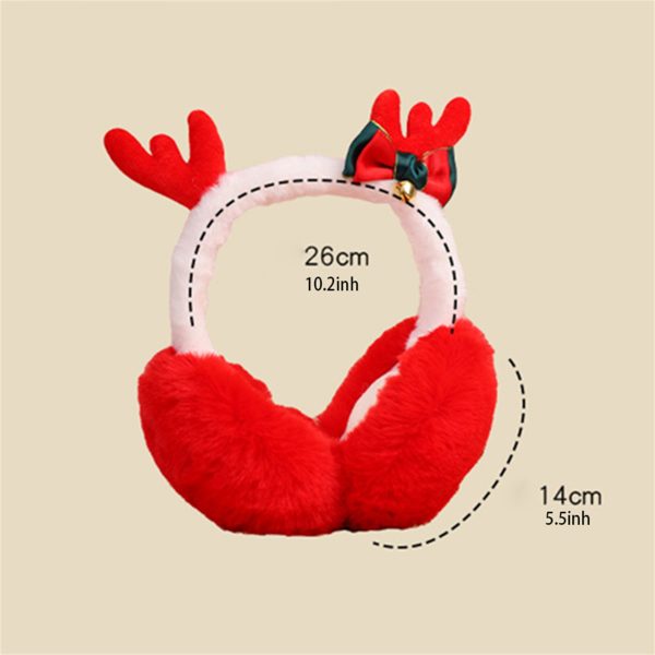 foldable reindeer antler plush earmuffs cozy thickened fur winter ear warmers, red & white with green bow, corduroy material, hand wash only, perfect for christmas outdoor cold protection