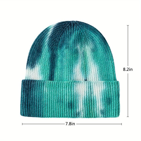 1pc vibrant teal tie dye knit beanie hat for men & women warm winter skull cap with ear flaps, soft cotton blend, hand washable, outdoor headwear, cold weather gear|tiedye beanie|stretchy knit cap