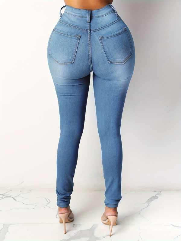 women's high waisted high elasticity washed and distressed denim pants comfortable, casual, and fitted pencil pants.