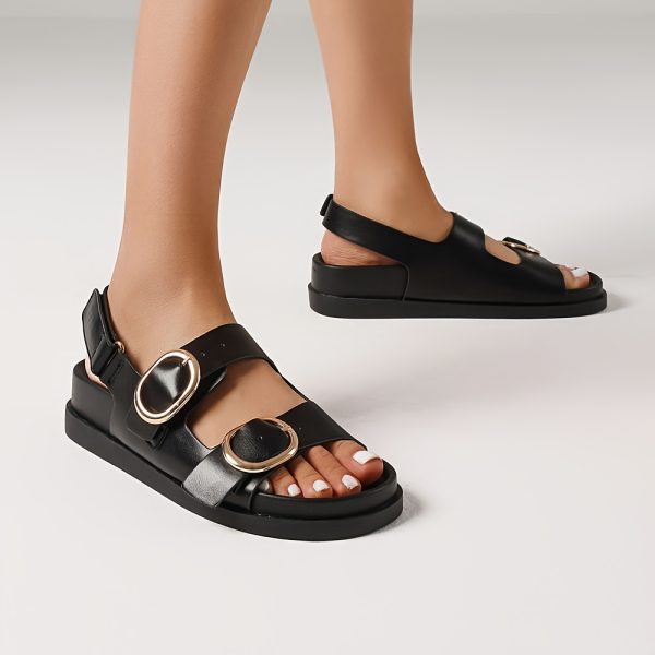 women's flat sandals comfortable casual summer beach vacation double buckle wide band sandals for women dress holiday leisure outdoor shoes