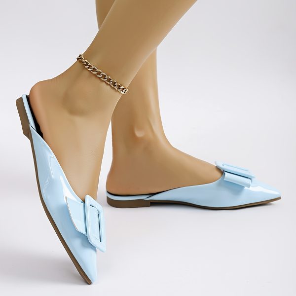 women's light blue bow detail slip on pointed toe flats minimalist synthetic cover casual shoes with tpu sole for summer comfort, elegant shoe design