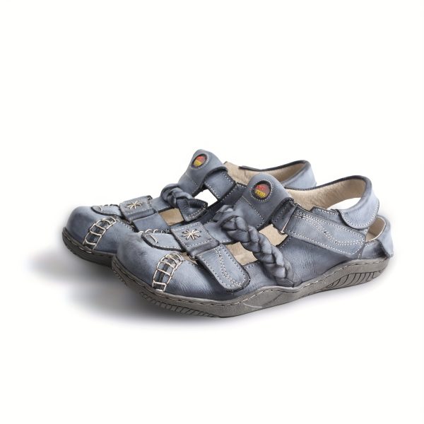 tma eyes women's summer french retro braided strap sandals with decorative cut outs adjustable hook and loop closure, breathable second layer cover & tpr sole, closed toe flat sandals for casual beachwear, fashionable footwear, durable comfort footwear