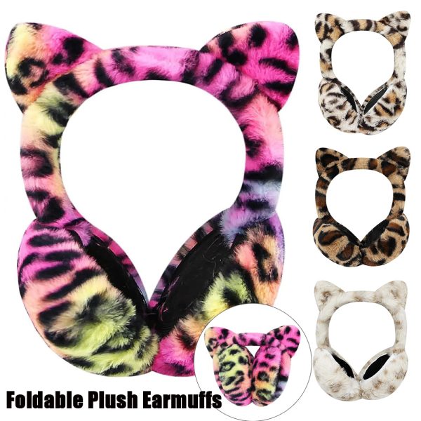 1pc cute animal earmuffs for women, faux fur cat ear muffs foldable winter warm plush ear covers ear warmers headband outdoor windproof cold weather headwear for ski cycling camping running