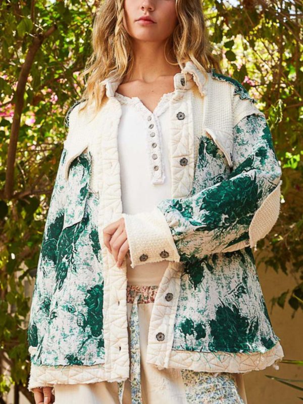 women's casual jacket vintage jacquard patch quilted outerwear creamu002fgreen button up relaxed fit long sleeve collared neck lightweight fabric perfect for springu002ffallu002fwinter everyday wear and layering