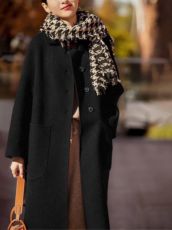 women's elegant coat, long sleeve, solid color, regular fit, h shape, autumnu002fwinter fashion, no belt, with pockets, polyester fabric, special collection