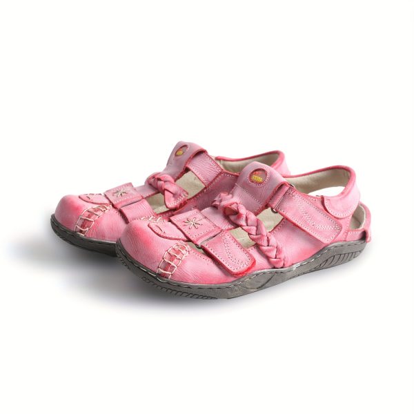 tma eyes women's summer french retro braided strap sandals with decorative cut outs adjustable hook and loop closure, breathable second layer cover & tpr sole, closed toe flat sandals for casual beachwear, fashionable footwear, durable comfort footwear