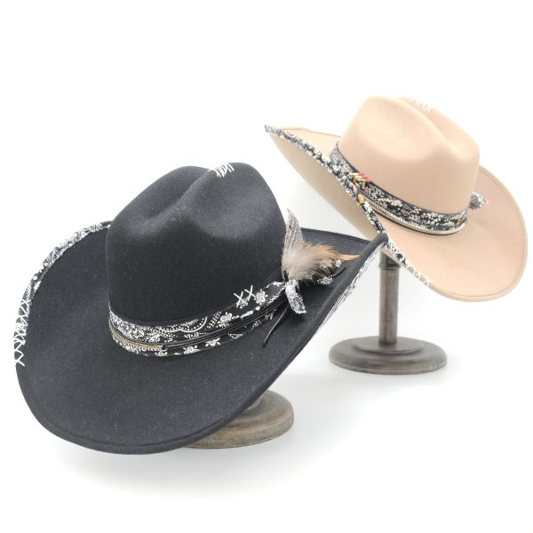 1pc oiernfe women's polyester cowboy hat with artificial feather, hand seam printed fabric, multi layer fashion chain, lightweight, non stretch, thanksgiving occasion, retro style